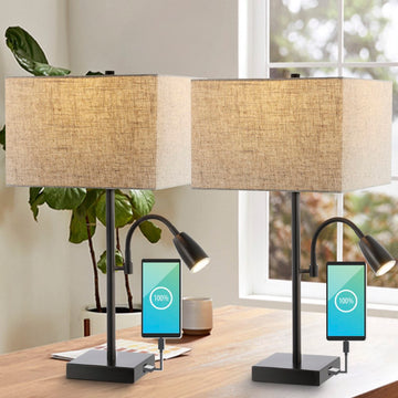 Austin 25.5" Farmhouse Industrial Iron LED Table Lamp with USB Charging Port and Adjustable Reading Light - JONATHAN Y
